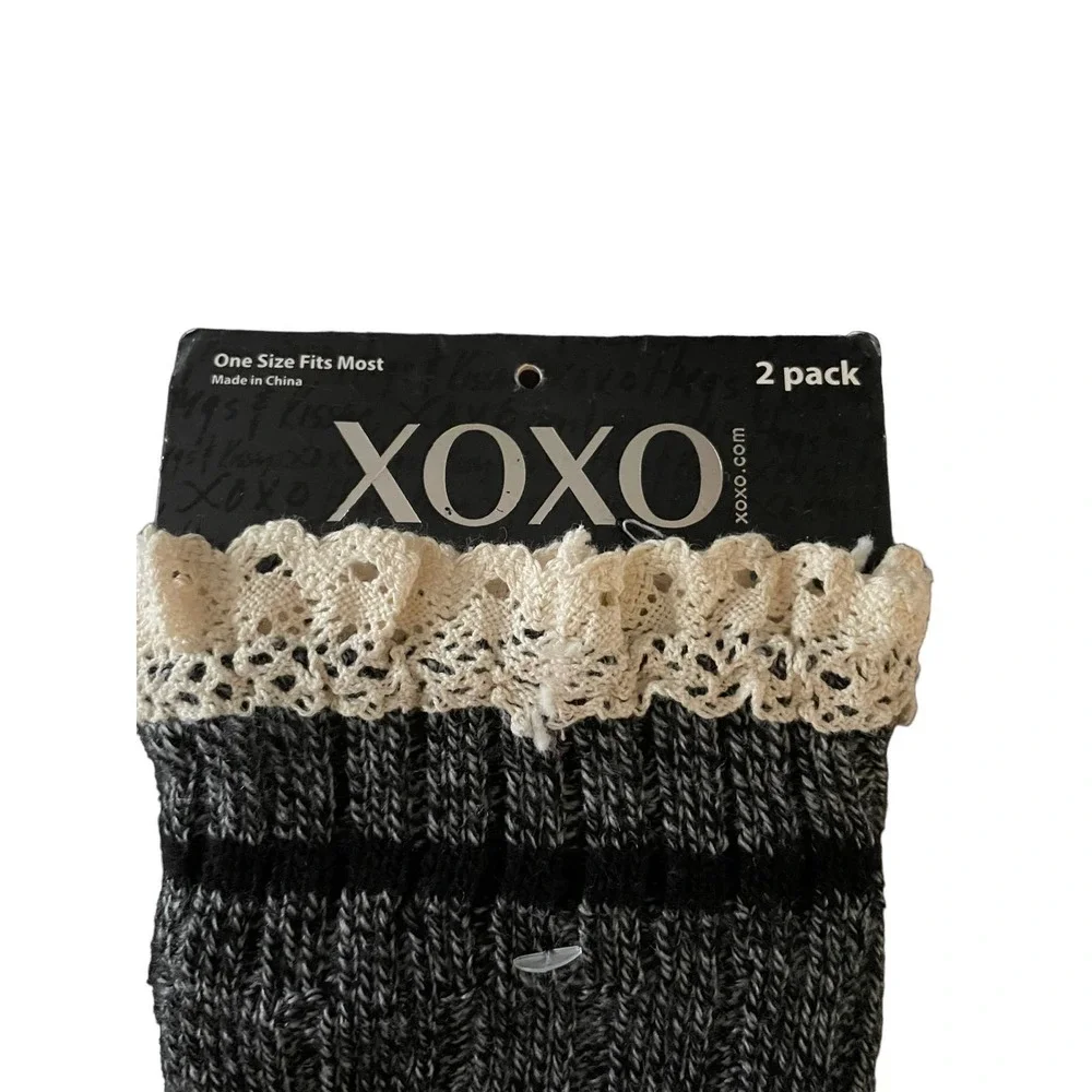 XOXO Black & White Knit Boot Cuffs Lace One Size Fits Most